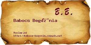 Babocs Begónia névjegykártya